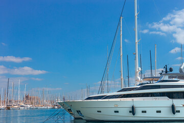 small modern sailing boats in the seaport of the spanish city of Palma de Mallorca © westermak15