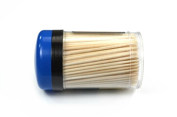 Wooden toothpicks isolated on white background.
