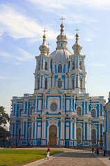 Fototapeta na wymiar Cental facade panoramic view.Smolny Monastery. Architect Rastrelli.