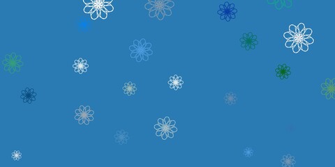 Light Blue, Green vector doodle pattern with flowers.