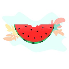 Vector illustration of watermelon with bitten. Watermelon with flat vector illustration background style.	