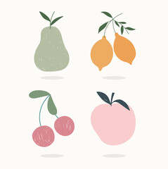 hand drawn contemporary, fruits trendy print collage color