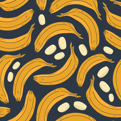 Banana vector illustrations. Seamless pattern background. hand draw cartoon Scandinavian nordic design style for fashion or interior or cover or textile.