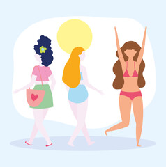 group of young women in swimsuits cartoon characters