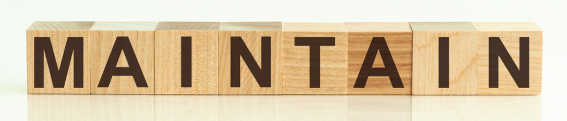 MAINTAIN word made with building blocks, white background
