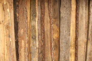Wall of old, powder wooden boards, upright
