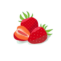 Vector simplified cartoon of natural garden strawberries isolated on a white background. An illustration element for use in a label, menu, flyer, or booklet.