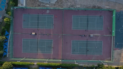 Fototapeta na wymiar Aerial view over 4 Tennis courts, Modiin city, Israel
