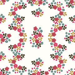 Seamless folk pattern in small wild flowers. Country style millefleurs. Floral meadow background for textile, wallpaper, pattern fills, covers, surface, print, gift wrap, scrapbooking, decoupage.
