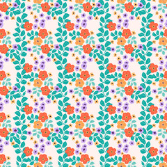 Seamless folk pattern in small wild flowers. Country style millefleurs. Floral meadow background for textile, wallpaper, pattern fills, covers, surface, print, gift wrap, scrapbooking, decoupage.