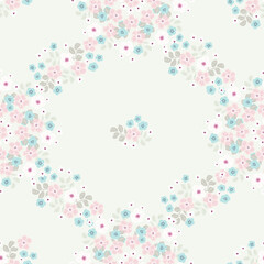 Seamless folk pattern in small wild flowers. Country style millefleurs. Floral meadow background for textile, wallpaper, pattern fills, covers, surface, print, gift wrap, scrapbooking, decoupage.