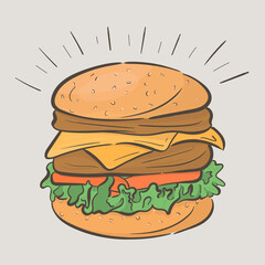 Tall delicious burger with two cutlets and cheese