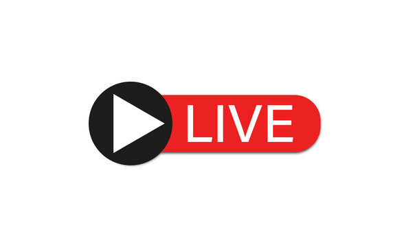 Live button icon . Red buttom , live stream . Vector illustration on white background .