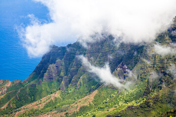 View of Na Pali headlands from the Kalalau Lookout, at the end of the Waimea Canyon road, Kauai, Hawaii.