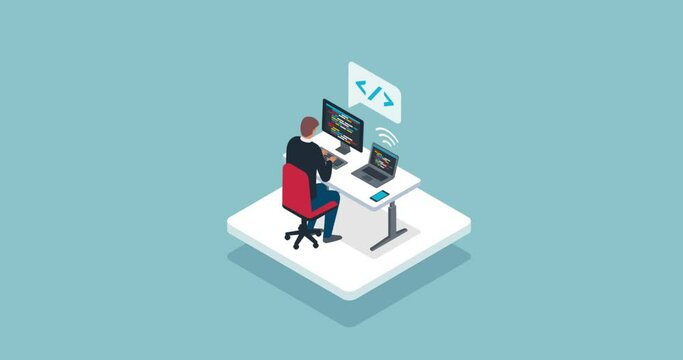 Professional developer sitting at desk and working