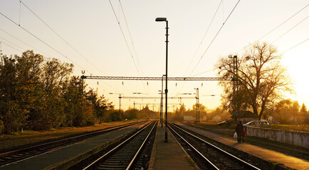Fototapeta na wymiar railway in the sunset
