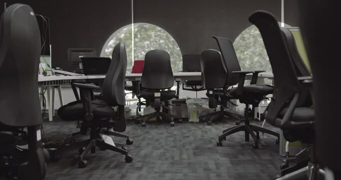 Empty modern office with no people during lockdown covid19 pandemic and economic downturn