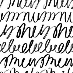 Wavy grunge lines vector seamless pattern. Horizontal brush strokes, swirls, curly lines. Black paint hand drawn background. Geometric ornament for wrapping paper. Dry brushstrokes pattern.