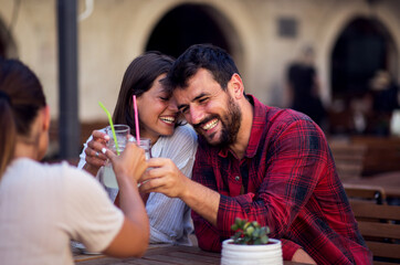 People have meeting on terrace