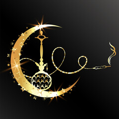 Golden hookah and crescent design for relaxation and smoking