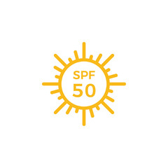 Sun UV protection icon vector illustration. SPF 50 label.