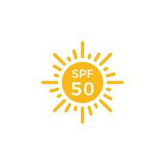 Sun UV protection icon vector illustration. SPF 50 label.