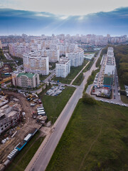 Obraz premium City downtown building in sunny morning, aerial view