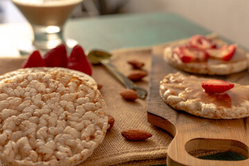 Rice cookies, with almond cream and strawberries