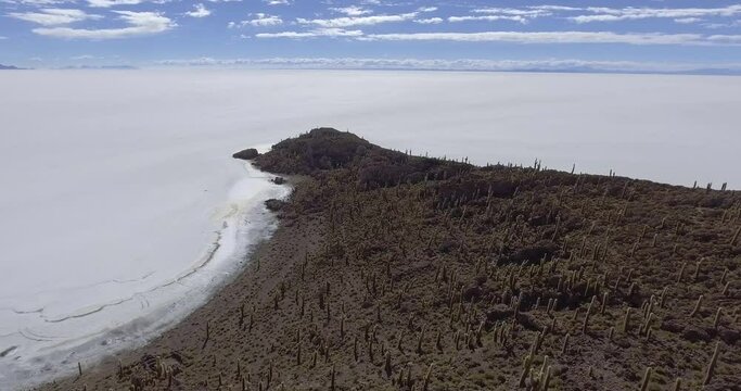 Famous Incahuasi Island also Known as Fishers Island in the Middle of Uyuni Salt Flat in Bolivia