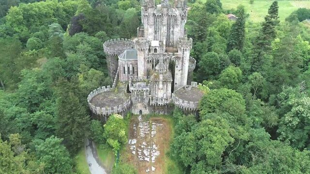 Butron Castle from aerial view in 4k