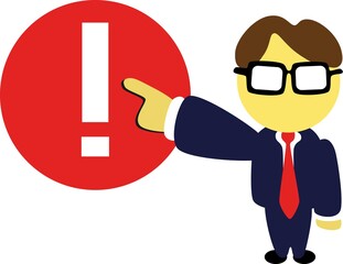 presenter pointing to a warning sign