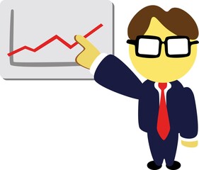 businessman presenter pointing to a whiteboard