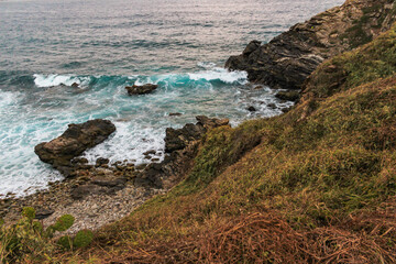 Waves hitting the coast in the Oaxaca Sea, Zipolite Beach Sea.