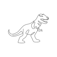 One continuous line drawing of aggressive t-rex prehistory animal for logo identity. Dinosaurs mascot concept for prehistoric museum icon. Modern single line draw design graphic vector illustration