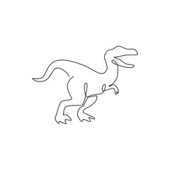 One continuous line drawing of aggressive raptor animal for logo identity. Dinosaurs mascot concept for prehistoric museum icon. Dynamic single line draw design vector graphic illustration