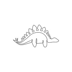 One continuous line drawing of dinosaurs animal for logo identity. Stegosaurus mascot concept for prehistoric museum icon. Modern single line draw design graphic vector illustration