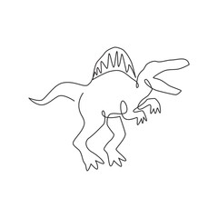 One continuous line drawing of aggressive dinosaurs animal for logo identity. Stegosaurus mascot concept for prehistoric museum icon. Trendy single line graphic draw design vector illustration