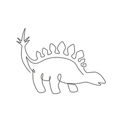 One single line drawing of calm thorny stegosaurus for logo identity. Dino animal mascot concept for prehistoric theme park icon. Dynamic continuous line graphic draw design vector illustration © Simple Line