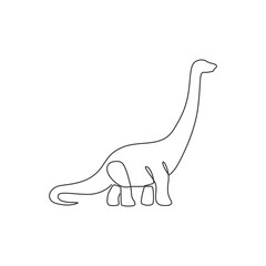 Single continuous line drawing of long neck brontosaurus for logo identity. Prehistoric animal mascot concept for dinosaurs theme amusement park icon. One line draw graphic design vector illustration © Simple Line