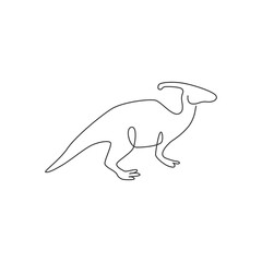 One single line drawing of aggressive parasaurolophus for logo identity. Dino animal mascot concept for prehistoric theme park icon. Modern continuous line draw design graphic vector illustration