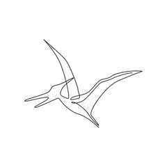 Fototapeta na wymiar Single continuous line drawing of aggressive flying pterodactyl for logo identity. Prehistoric animal mascot concept for dinosaurs theme amusement park icon. One line draw design vector illustration