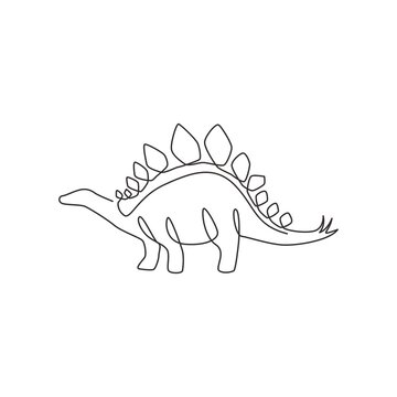 recommend clip art: Single continuous line drawing of thorny tail stegosaurus for logo identity. Prehistoric animal mascot concept for dinosaurs theme amusement park icon. One line draw design graphic vector illustration