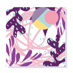 memphis abstract shapes with leaves 80s geometric style