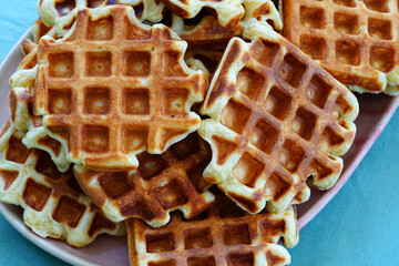 Plate of freshly baked waffles