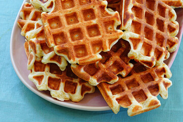 Plate of freshly baked waffles