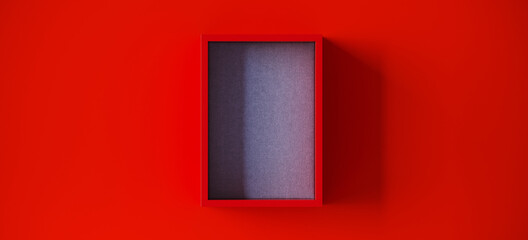 Minimal cosmetic background for product presentation. Red box with grey fabric base on red background. 3d render illustration. Clipping path of each element included.