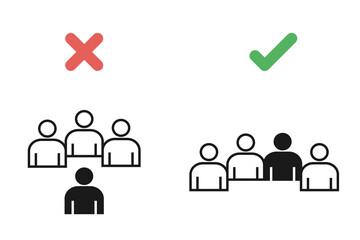 No al racismo. Hombre blanco y negro. Cartel motivacional contra el racismo y la discriminación. Problemas sociales de la humanidad. Ilustración vectorial. Lo que está bien y mal