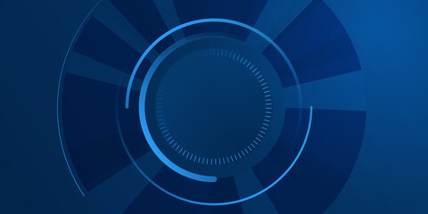 Vector Abstract, science, futuristic, energy technology concept. Digital image of light rays, stripes circle with blue light, speed and motion blur over dark blue background