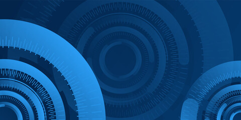 Dark blue circle technology waves abstract banner design. Elegant wavy vector background