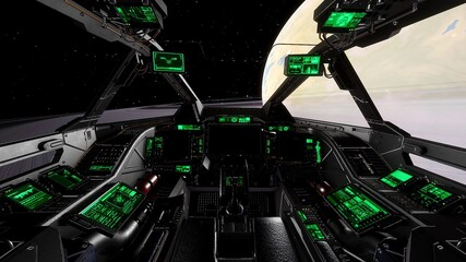 view from the cockpit of a spaceship, cockpit spaceship background, cockpit UFO 3d render © Aleksandr